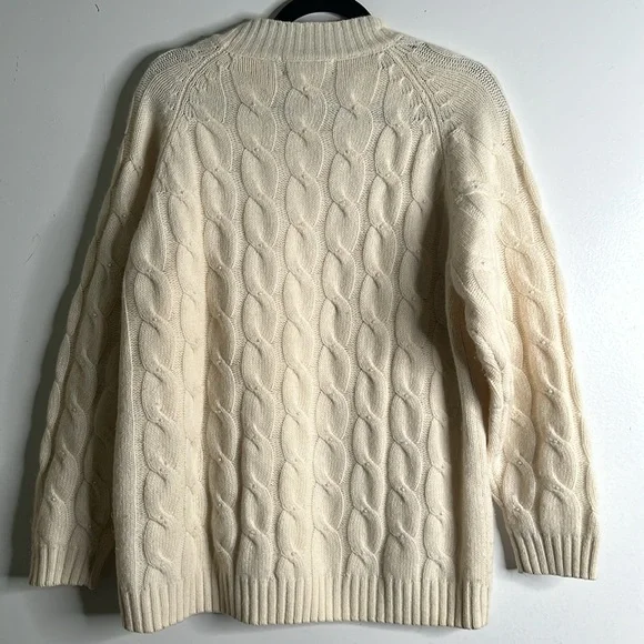 SAKS FIFTH AVENUE ivory lamb wool angora rabbit hair cable knit sweater size M - Picture 7 of 11